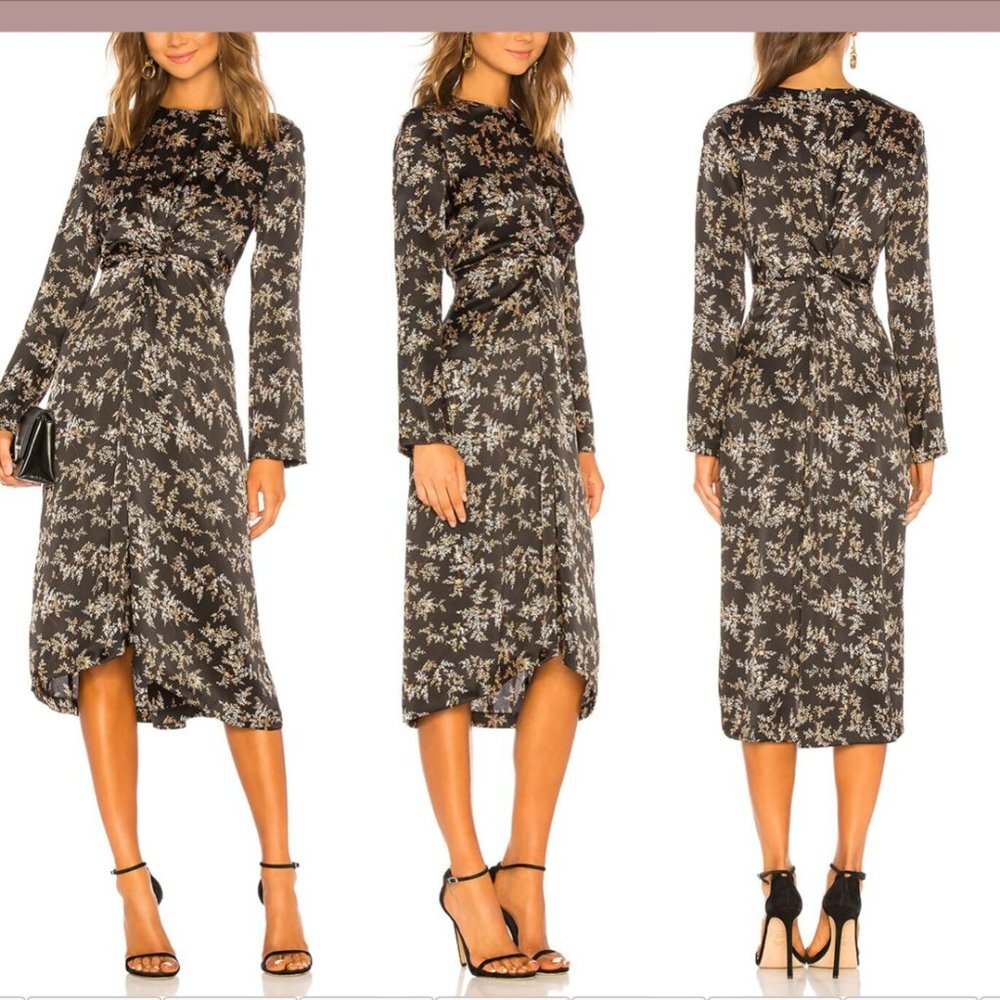 NEW $425‎ VINCE [ XS ] Eden Branch Twist Drape Dress in Black #Q283